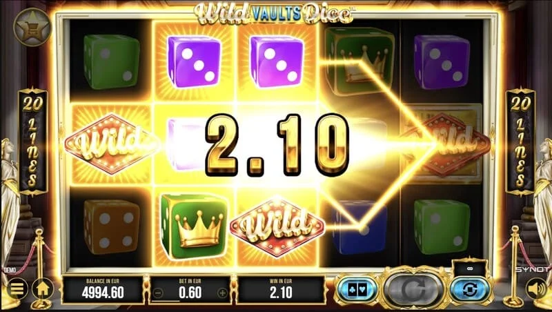 Wild Vaults Dice - tela principal com bobinas e vault